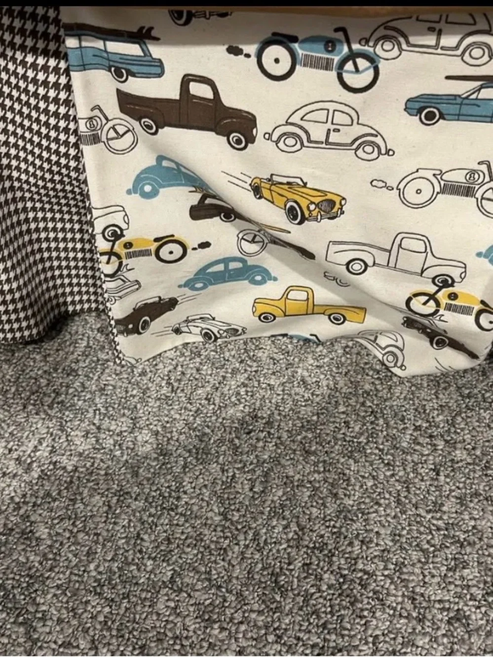 84” Custom Made Printed Car Pattern Window Curtain Panels in Teal and Cream
